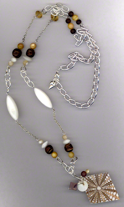 Sand & Shells ~ Pearl Wood Silver Chain Necklace