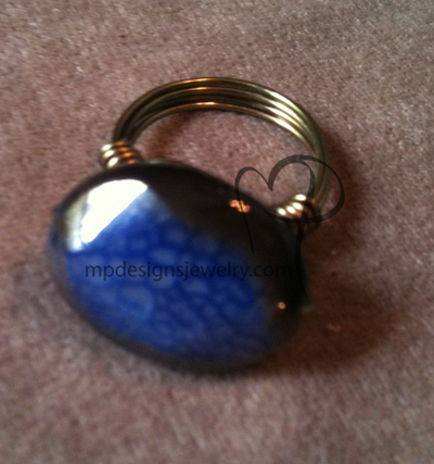 Blue Agate Gun Metal Wire-wrapped Ring