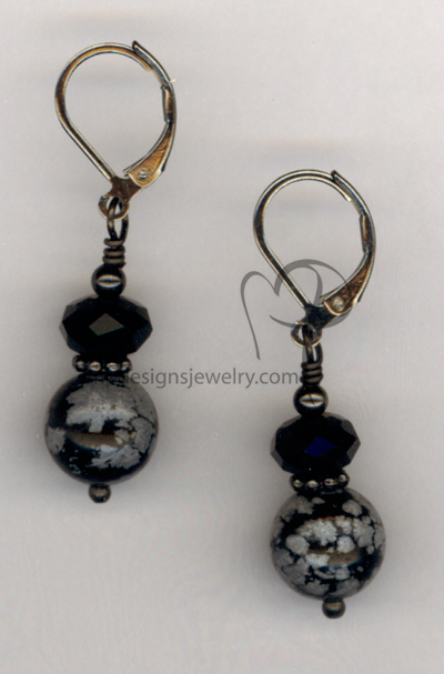 Black Obsidian Gemston Gun Metal Earrings