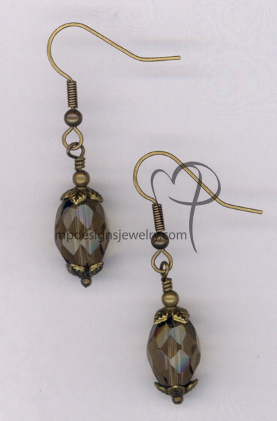Smokey Topaz Antiqued Gold Crystal Earrings