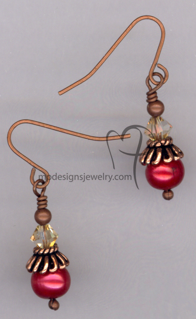 Cranberry Copper ~ Pearl Swarovski Crystal Earrings