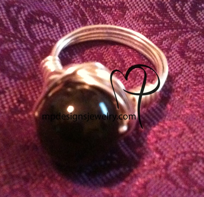 Swarovski Pearl mystic black Wire-wrapped Ring