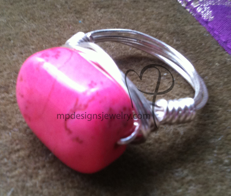 Pink Turquoise Gemstone Silver Wire-wrapped Ring
