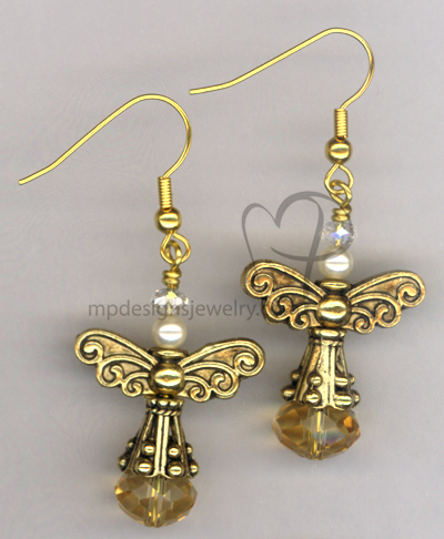 Angels Wings ~ Topaz Crystal Swarovski Pearl  Gold Earrings