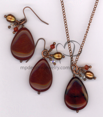 Fall In Love ~ Copper Carnelian Pearl Crystal Teardrop N/E Set