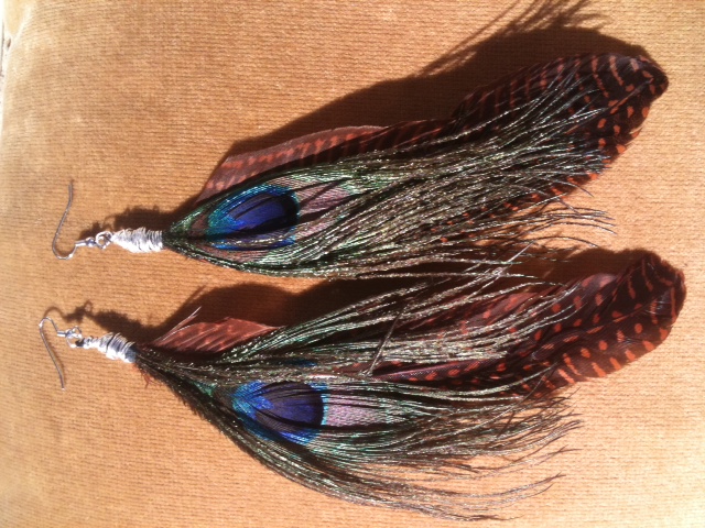 Peacock Blue/Brown Feather Earrings