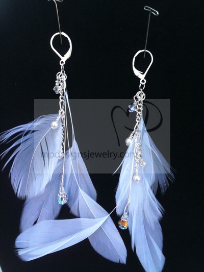 Bridal White Feather Crystal Earrings