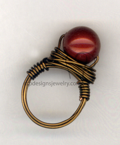 ordeaux Swarovski Crystal Pearl wire-wrapped Vintaj Brass Ring 