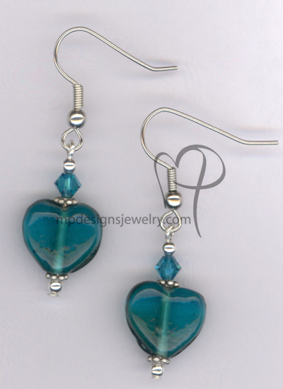Whimsy Heart Blue ~ Swarovski Crystal Lampwork Silver Plated Hypo-allergenic Earrings