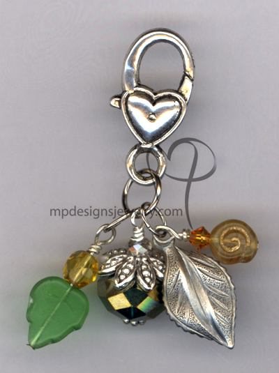 Falling Leaves Emerald Heart Purse Charm/Key Ring