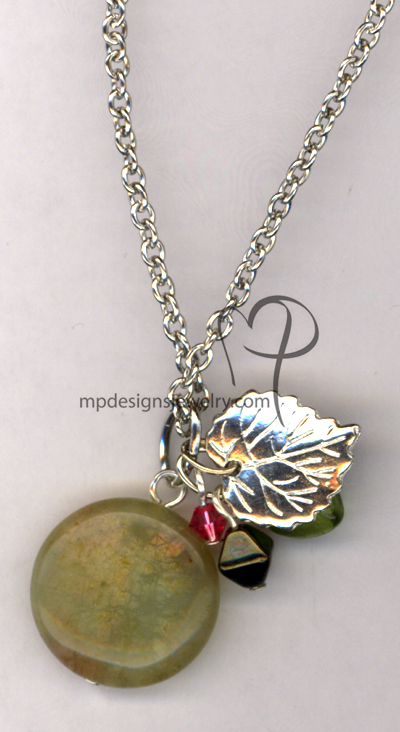 Seasons Change ~ Gemstone Swarovski Crystal Silver Leaf Charm Necklace