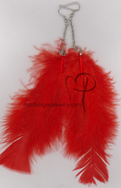 Red Feather Chain Earrings