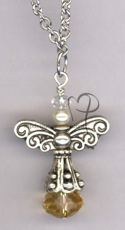 Angels Wings ~  Swarovski White Creamy Pearl Topaz Crystal Necklace