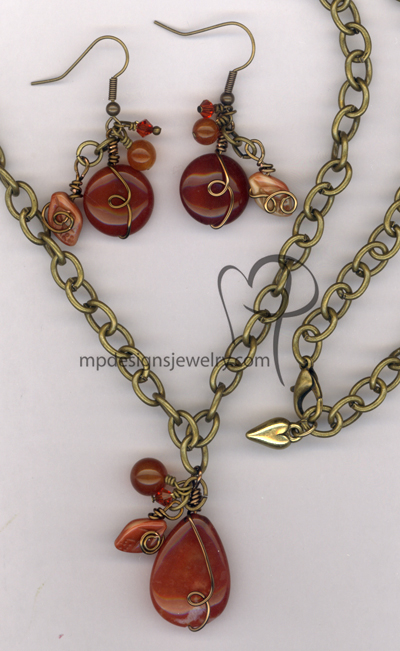 Spicey Swirl ~ Gemstone Wire-wrapped Crsytal Antiqued Gold Jewelry Set