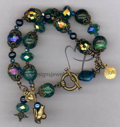 Emerald Elegance ~ Brass Gemstone Crystal Charm Bracelet
