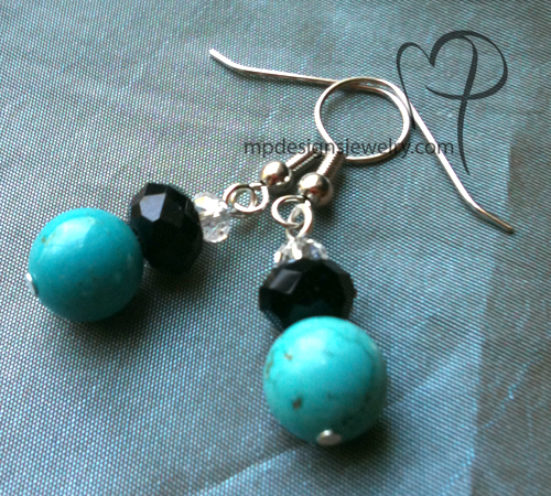 turquoise black crystal earrings