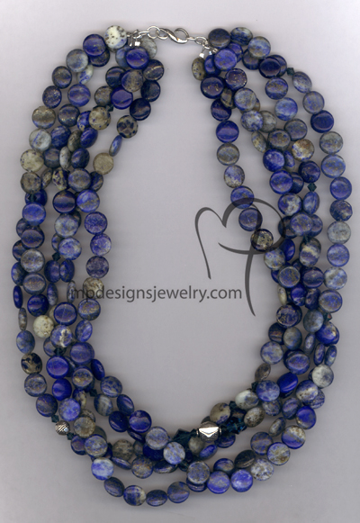 Blue Lapis Lazuli Gemstone Swarovski Crystal Multi-Strand Necklace