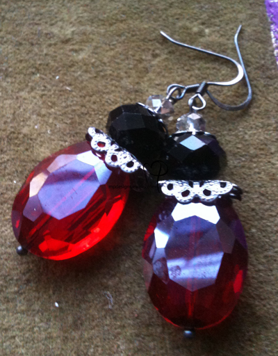 All That Glitters ~ Red Black Crystal Gun Metal Steampunk Earrings
