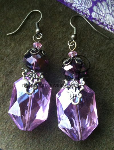 Love ~ Brass Steampunk Pink Crystal Earrings