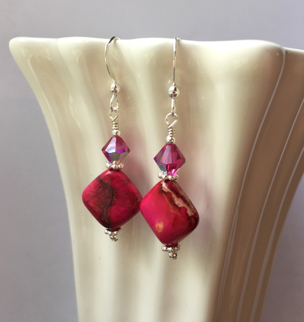 crazy lace agate pink fuchsia earrings