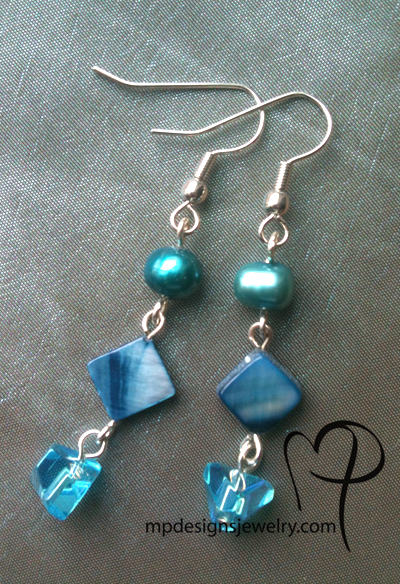Caribbean Blue Pearl Dangle Earrings