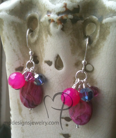 Cabernet ~ Pink Purple Gemstone Crystal Pearl Cluster Earrings
