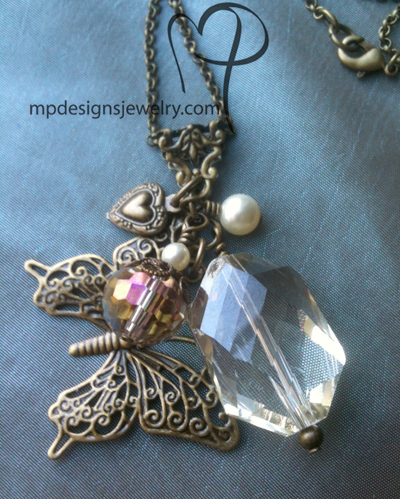 Vintage Romance ~ Steampunk Crystal Brass Chram Necklace