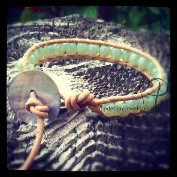 Sea Blue-Green Crystal Leather Wrap Bracelet