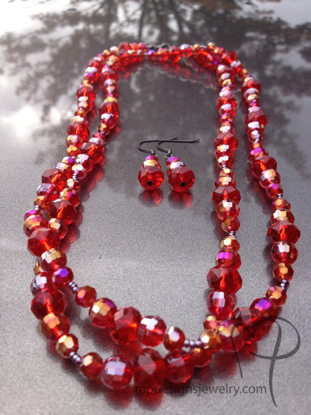 Christmas Crystal Sparkle ~ Red Necklace/Earring Jewelry Set
