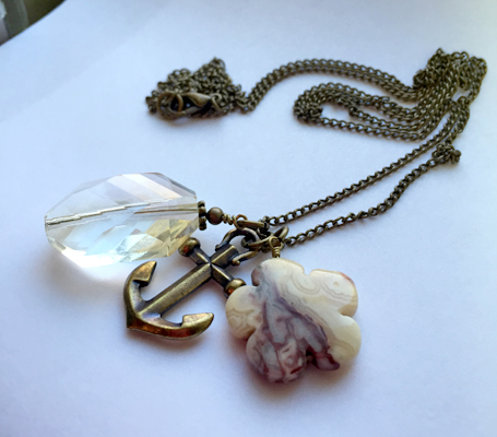 crystal brass anchor mookaite charm necklace