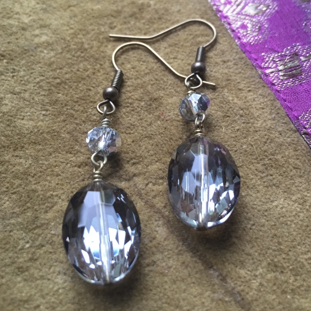 Smokey Quartz Crystal Dangle Earrings