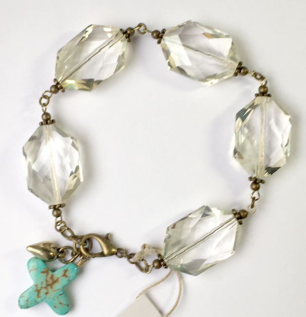 Chunky Champagne Quartz crystal turquoise bracelet