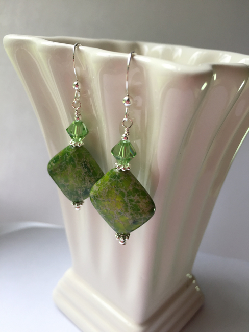 Peridot Green Variscite Gemstone Swarovski Crystal Sterling Silver Earrings