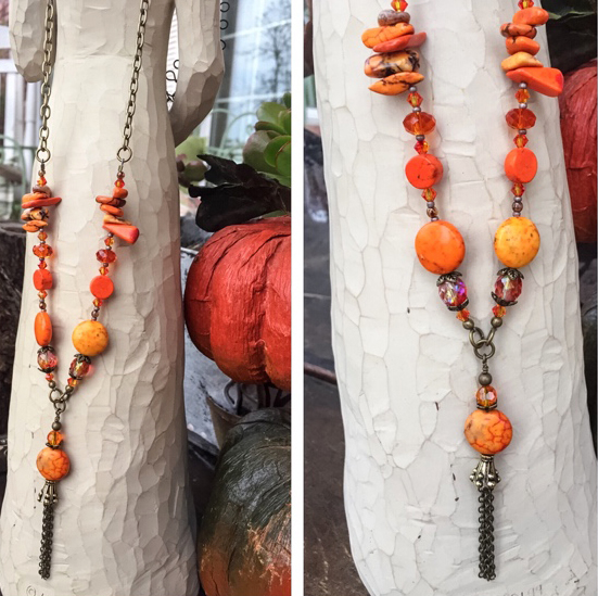 Orange Turquoise Gemstone Boho Tassel Necklace