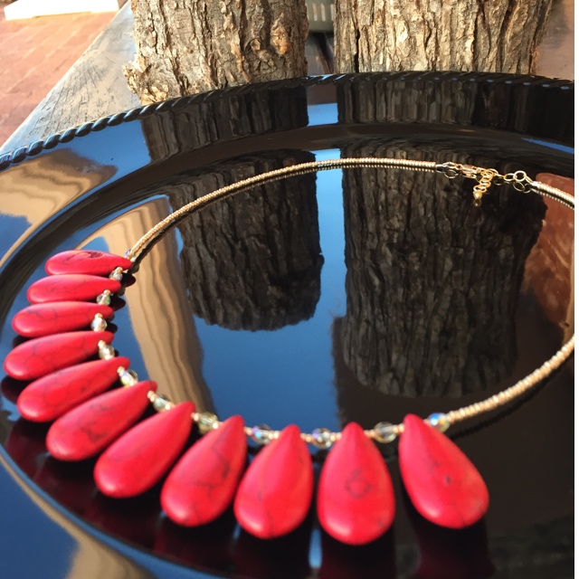 Red Turquoise gold statement necklace 