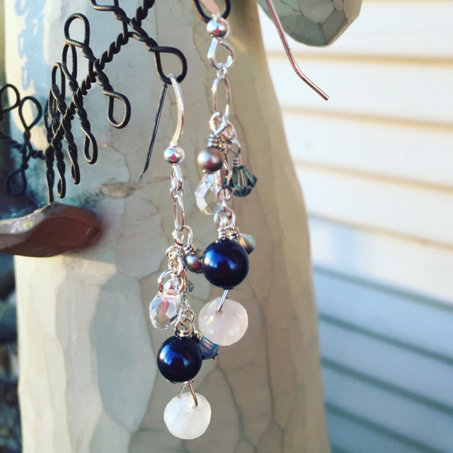 Moonlight moonstone gemstone Sterling silver dangle earrings