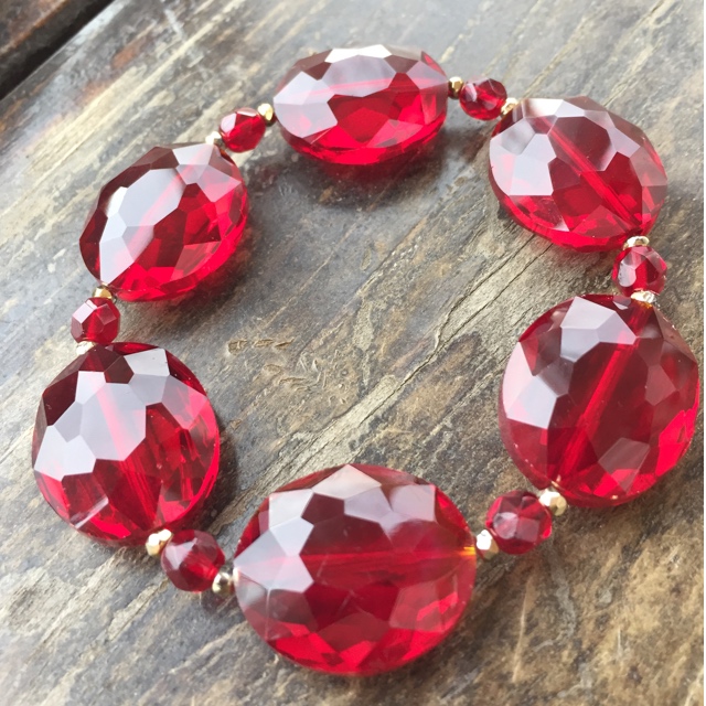Crimson Red Crystal Chunky Stretchy Bracelet