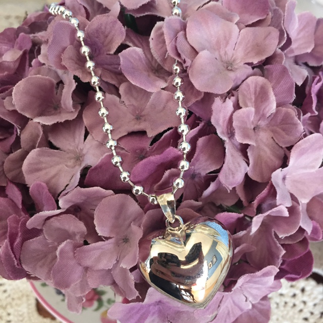 Rosa ~Sterling Silver Heart Pendant Ball Chain Necklace  