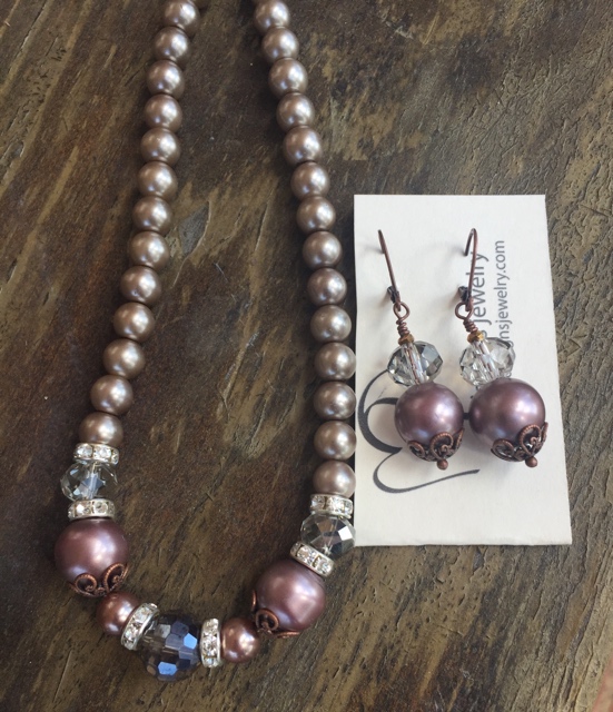 Cappuccino Copper glass Pearls Simply Jewelry Set