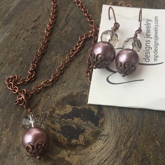 Cappuccino Copper Glads Pearls Simply Jewelry Set