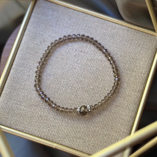 Smokey Grey Crystal Stretchy Stacking Bracelet 