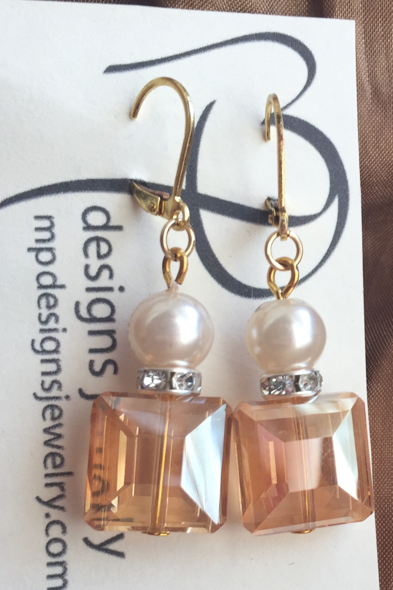 Vintage Cream Topaz Gold Pearl Crystal Earrings