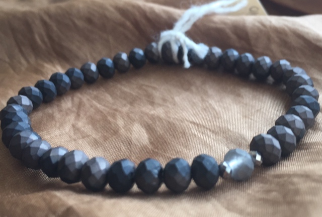 Skinny Matte Grey Crystal Stretch Stacking Bracelet 