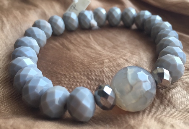 Opaque Grey Silver Gemstone Crystal Stretch Stacking Bracelet 