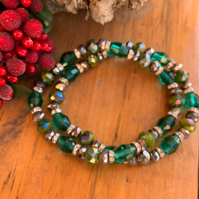 Emerald Fancy Crystal Holiday Stretch Bracelet 