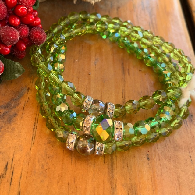 Peridot Green Crystal Stretch Greenery Bracelet 