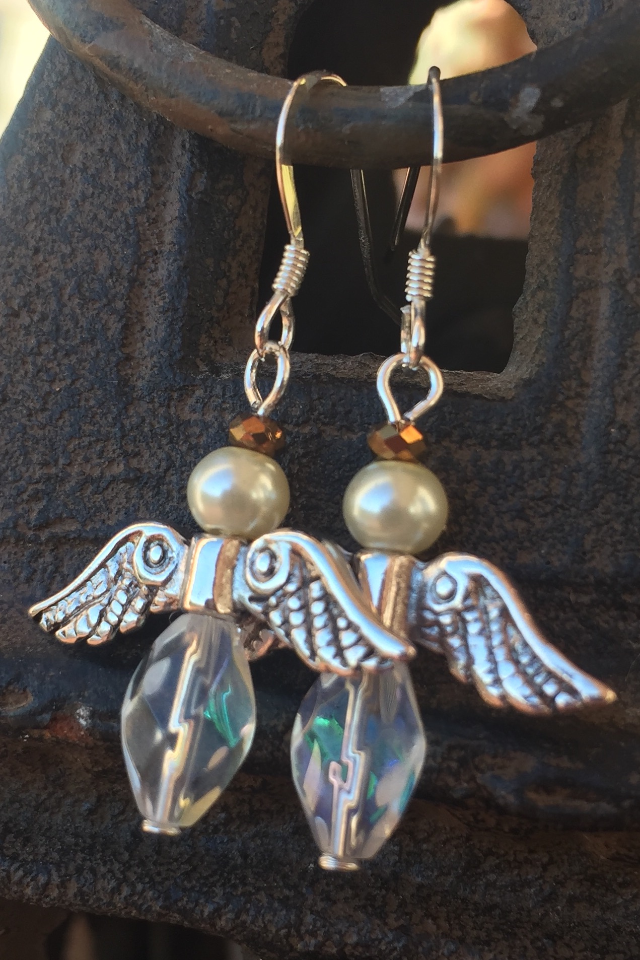 Angel crystal silver earrings 