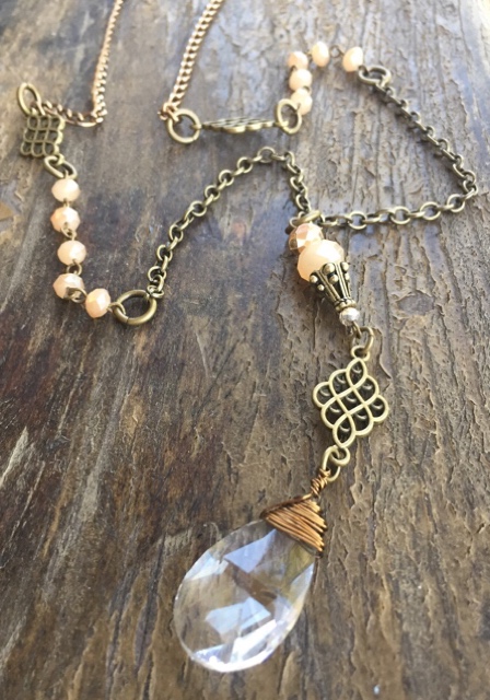 Artisan Brass Gold Crystal Teardrop Statement Necklace