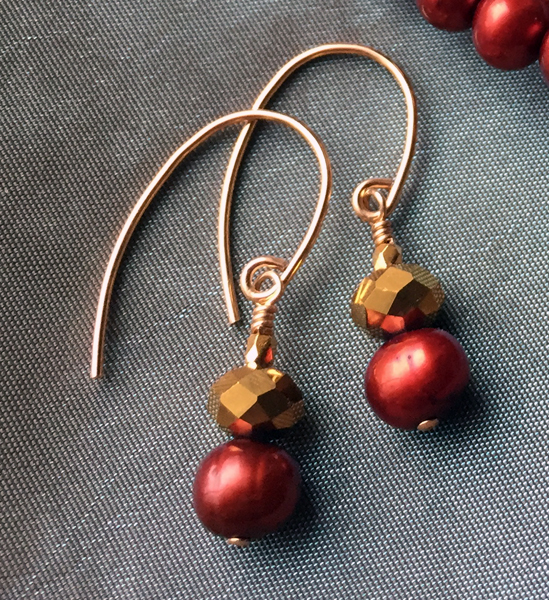 Garnet Pearl Gold Earrings