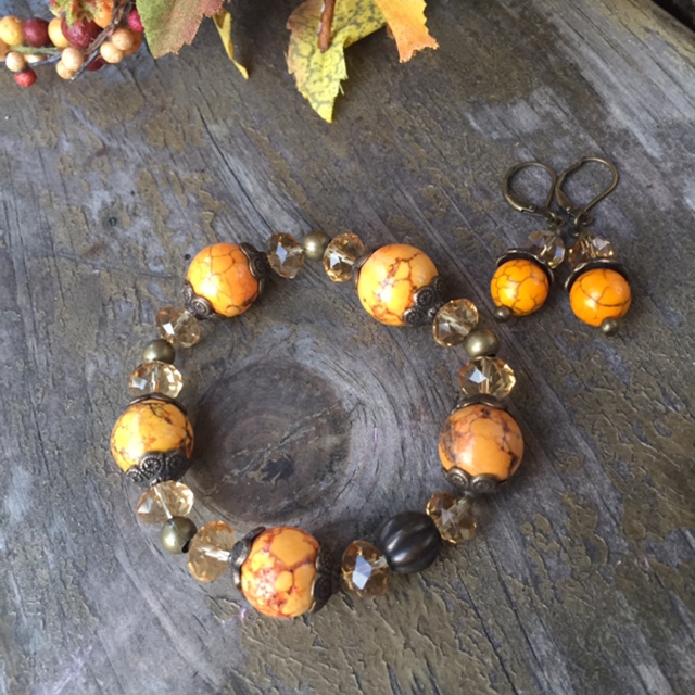 Orange Pumpkin Harvest Gold Jewelry Set